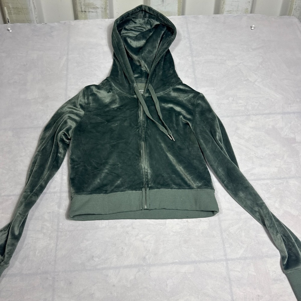 Aerie Womens Real Good Cropped Full-Zip Hoodie Olive Green Long Sleeve Size S